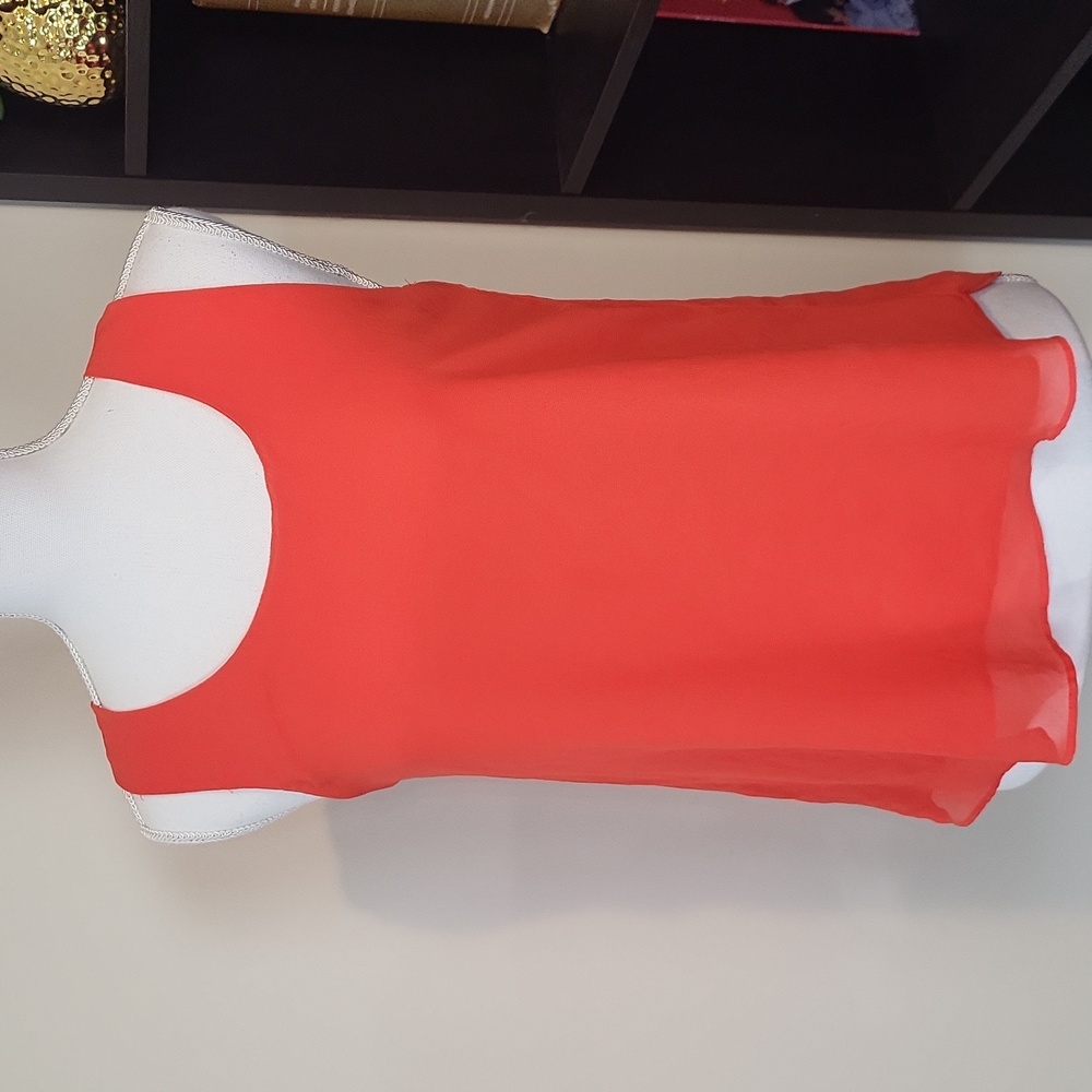 MINE Orange Polyester Chiffon Sleeveless Keyhole Silver Button Back Top